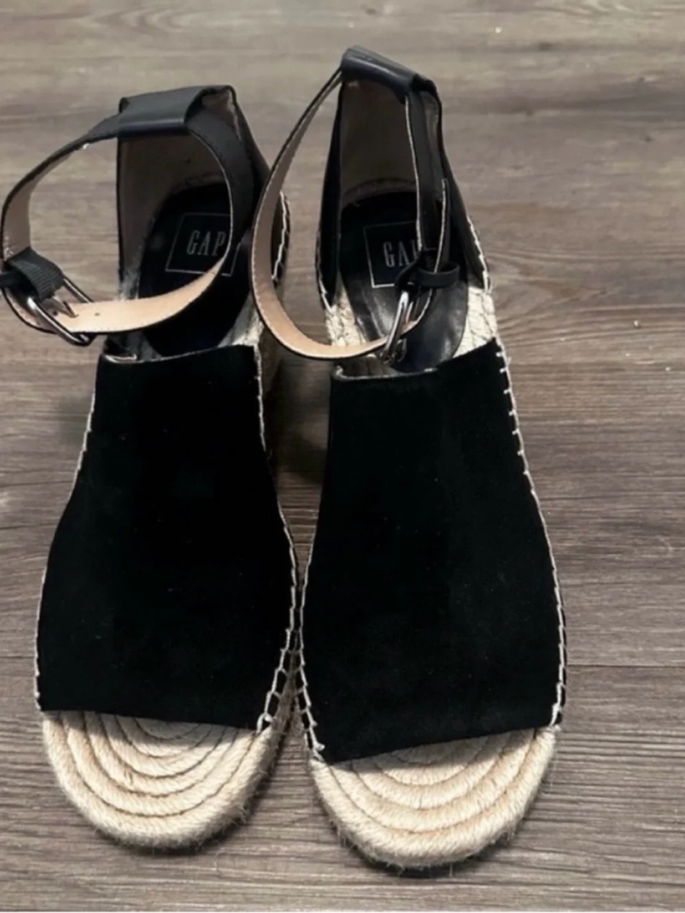 ❤️ Black GAP Wedge Espadrilles Ankle Strap - Size 8